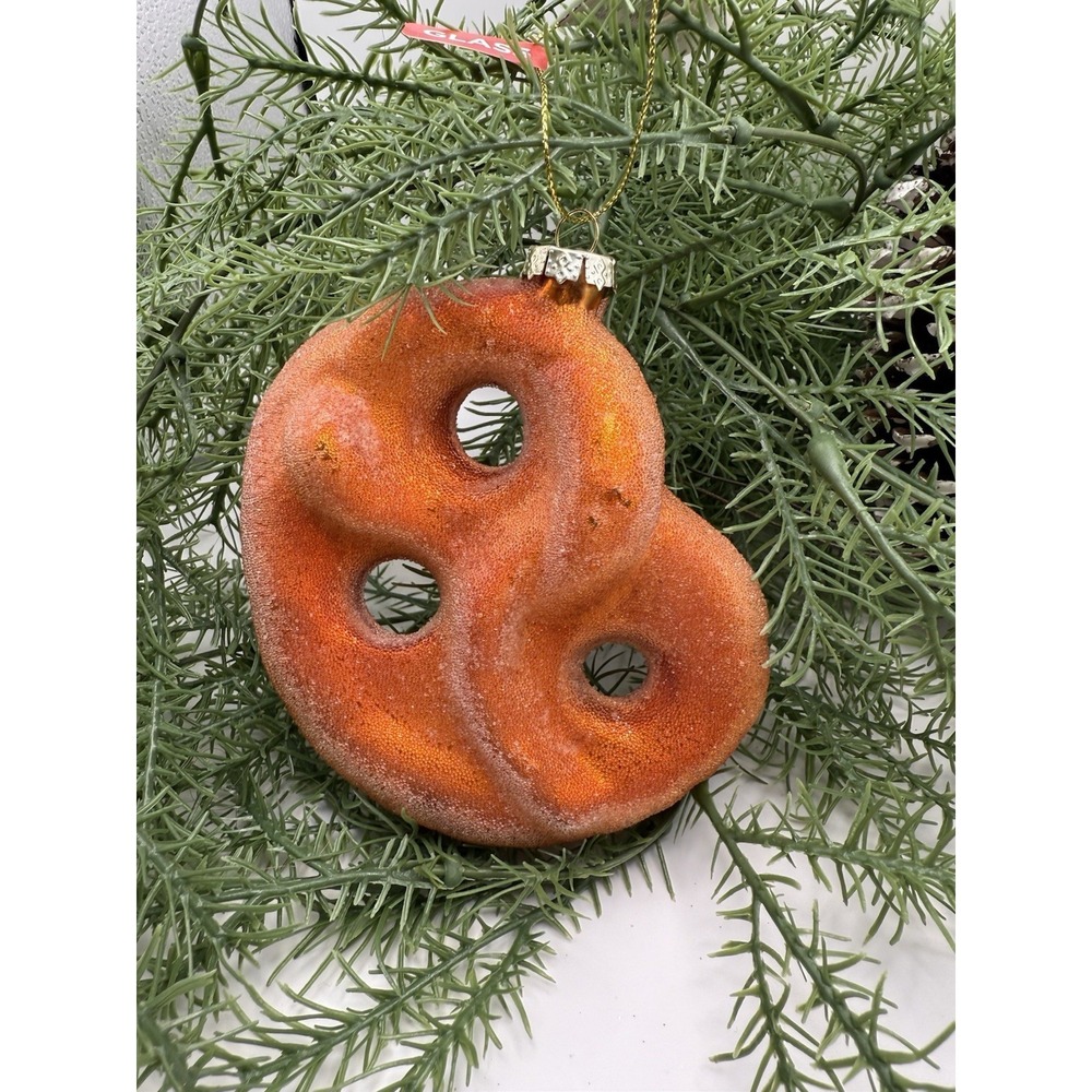 Ashland Glass Pretzel Christmas Ornament Glitter Food Theme NWT 5"